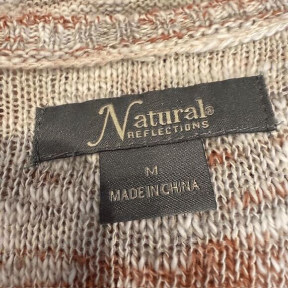 Natural Reflections Lightweight Fringe Sweater V-Neck Rust Tan Cream Size Medium - Picture 6 of 12